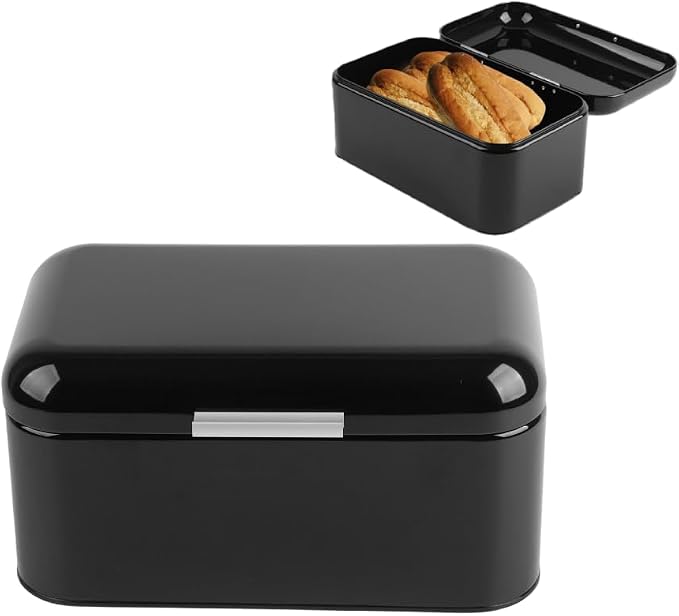 Cocoarm Solid Color Bread Box for Kitchen Countertop, Metal Bread Storage Bin Large Capacity Kitchen Storage Container for Pastries,Loaves, Dry Food (Black) by Cocoarm