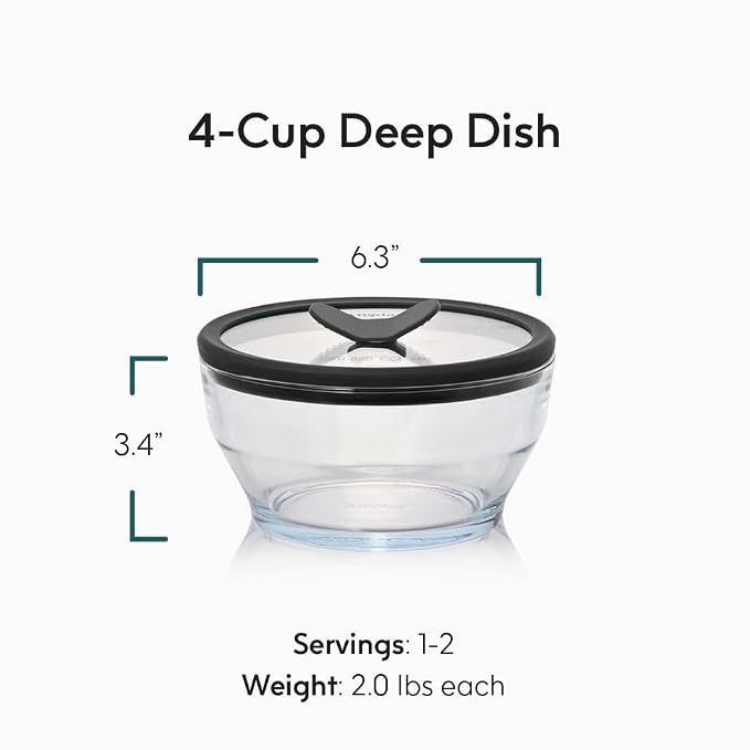 Anyday 4-Cup Glass Microwave Steamer & Food Storage (Clear Black Sesame) | Plastic-Free Meal Prep, Microwave Cookware, Stackable Airtight Storage Container, Vented Glass Lid Microwave-Safe Reheating - Image 2