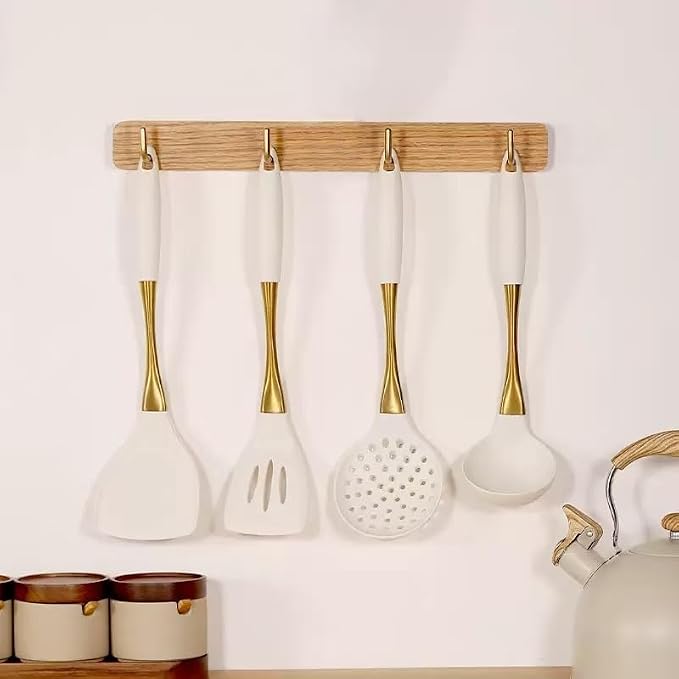 8-Piece Silicone Kitchen Utensil Set, White and Gold, Heat Resistant Cooking Tools with Comfort Handles- Includes Spatula & Spoon for Nonstick Cookware (Elegant White & Gold) - Image 7