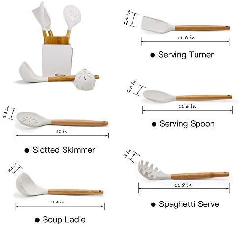 White Kitchen Utensils Set with Holder Silicone Cooking Utensils, Non-stick Durable Silicone & Beech Wood, Professional Heat-Resistant Set of 5 (Creamy White) - Image 2