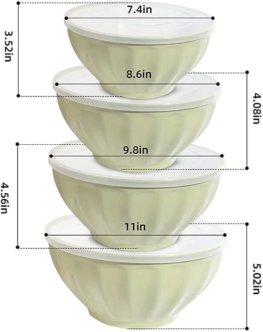 Mixing Bowls with Lids Set,Plastic Prep Bowl with Lid,Mixing Bowl Set for Kitchen Cooking, Baking,Storage Food,4 Big Nesting Bowls and 1 Egg Whisk,Stackable，Green - Image 7