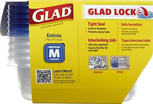Glad GladWare Entree Food Storage Containers with Lids, Medium Square No BPA Plastic for Meal Prep and Lunches, Lock Tight Seal, Microwave and Dishwasher Safe, 25 Oz, 5 Count - 6 Pack - Image 9