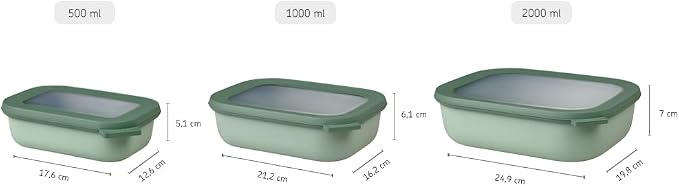 Mepal – Multi Bowl Cirqula 3-Piece Set – Food Storage Container with Lid - Suitable as Airtight Storage Box for Fridge & Freezer, Microwave Container & Servable Dish - 500, 1000, 2000ml - Nordic sage - Image 3