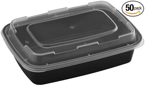 Meal Prep Containers [50 Pack] Rectangular Food Storage Containers with Lids, Bento Box, BPA Free, Stackable, Microwave/Dishwasher/Freezer Safe To Go Food Containers for Meal Prep (24 oz) by ProTakeOut