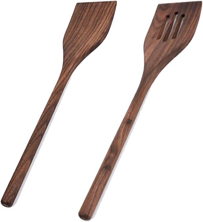 Black Walnut Kitchen Utensils Set,Handmade Natural Walnut Solid Spoon, Slotted Spoon, Spaghetti Server, Spatula, Slotted Spatula,2 pcs by FiunkesLightFixture