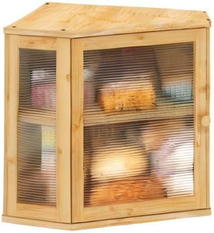 viewcare Corner Bread Box for Kitchen Counter, Bamboo Wood Large Capacity Bread Storage Bin with Acrylic Wavy Door Panel (Natural, Meduim) - Image 9