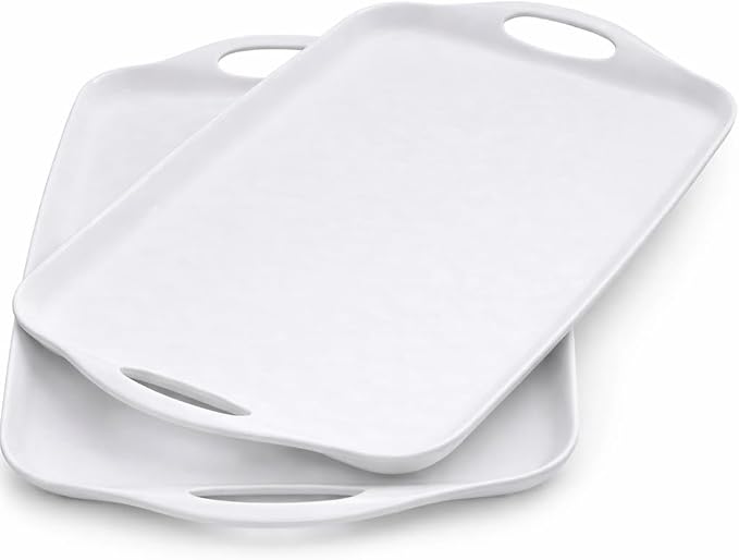 Large Serving Tray with Handles - Durable Rectangular Melamine Platter for Food, Snacks, Appetizers, Parties & Everyday Use - Set of 2 (19" x 12") by Unknown