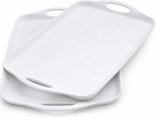 Large Serving Tray with Handles - Durable Rectangular Melamine Platter for Food, Snacks, Appetizers, Parties & Everyday Use - Set of 2 (19" x 12") by Unknown