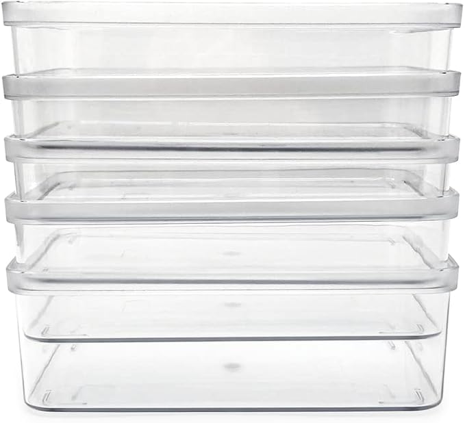 Isaac Jacobs 5-Pack Small Clear Storage Bins (5.5” L x 7.75” W x 2.5” H) | Cutout Handles, Plastic Organizer for Home, Kitchen, Fridge, Desk, Bathroom, Drawers, BPA Free, Food Safe (5-Pack, Small) - Image 5