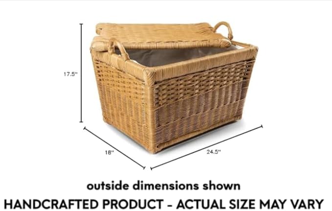 The Basket Lady Lift-Off Lid Wicker Storage Basket, L, Sandstone | Outside: 24.5" L x 18" W x 17.5" H | Inside: 21.5"L x 15.5"W x 14"H - Handcrafted by artisans from natural rattan - Image 3
