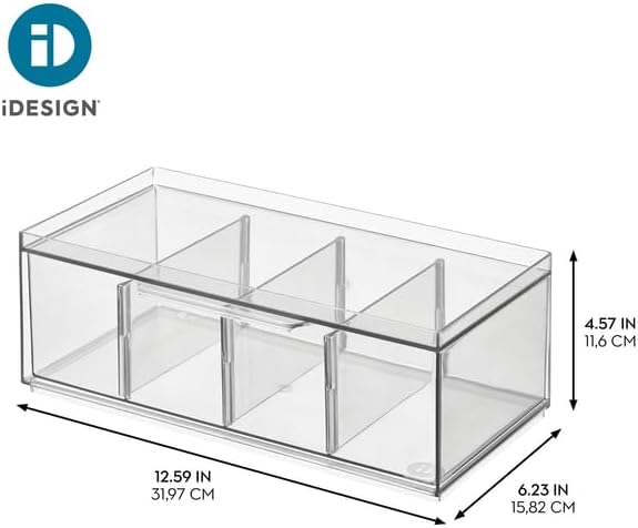 iDesign XL Tea Bag Organizer, 4-Section Clear Stackable, 4-Pack | For Counter, Storage Drawer, For Cabinet - Image 4