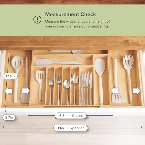 Silverware & Utensil Organizer Bundle, 18-33in & 18.5-33in | Includes two organizers, expandable 18-33 in; 18.5-33 in, food-safe bamboo, fits most drawers - Image 2