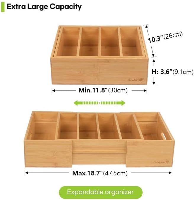 CLEANCLUE Expandable Kitchen Cabinet Organizer for Food Storage Container Lids, Bamboo Drawer Caddy Adjustable Dividers, Box for Kitchen Storage and Organization, Lids Organizer for Cabinet (Natural) - Image 2