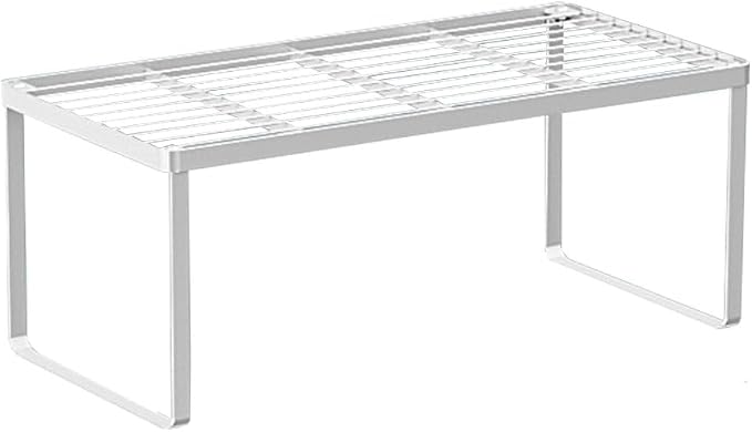 Kitchen Cabinet Storage Shelf Stackable Wire Spice Rack Organizer Heavy Duty Space Saver for Bathroom Bedroom Closet Laundry Room Office Countertop - White, Pack 1 by LIYIVNAA
