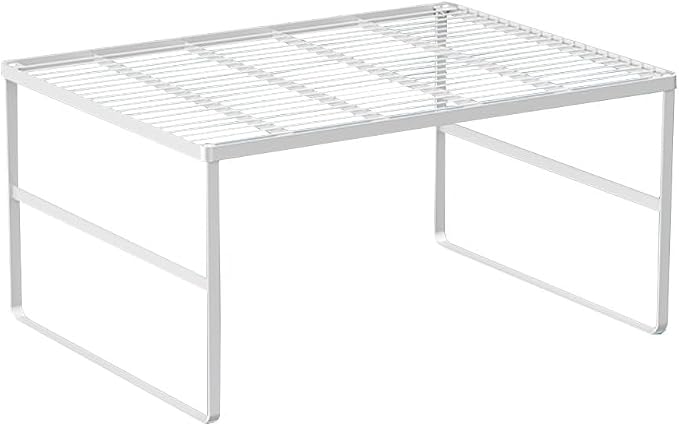 Kitchen Cabinet Storage Shelf Stackable Wire Spice Rack Organizer Heavy Duty Space Saver for Bathroom Bedroom Closet Laundry Room Office Countertop - White, Pack 1 by LIYIVNAA