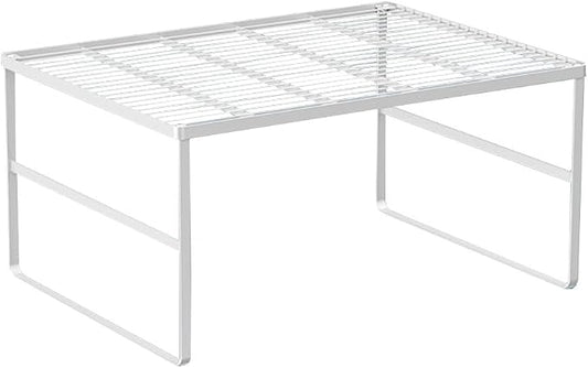 Kitchen Cabinet Storage Shelf Stackable Wire Spice Rack Organizer Heavy Duty Space Saver for Bathroom Bedroom Closet Laundry Room Office Countertop - White, Pack 1 by LIYIVNAA