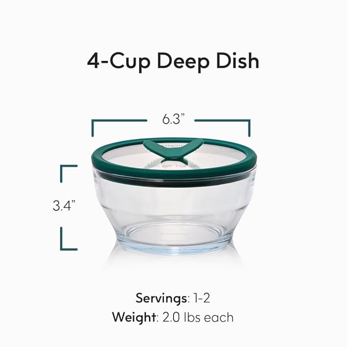 Anyday 2-Pack 4-Cup Deep Glass Food Storage Container w/Lids (Clear Kale) | Plastic Free Meal Prep, Microwave Cookware, Stackable Airtight, Vented Glass Lid, Microwave-Safe Reheating - Image 2