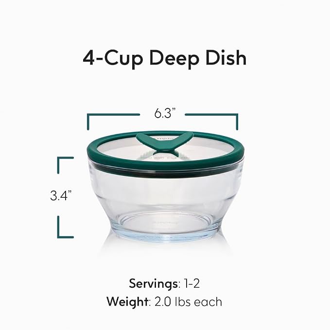 Anyday 4-Cup Glass Food Storage with Lid (Clear Kale) | Round Deep Dish, Plastic-Free Meal Prep, Microwave-Safe Reheating, Stackable Airtight Container, Vented Lid - Image 2
