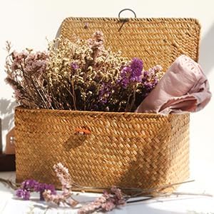 FEILANDUO Wicker Shelf Basket with Lids, Seagrass Storage Baskets Bins Rectangular Woven Baskets Boxes for Organizing Multipurpose Container Boho Home Decor Large Set of 3 - Image 7