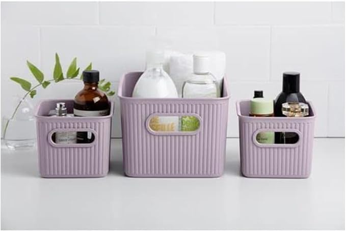 Superio Ribbed Collection - Decorative Plastic Basket Open Home Storage Bins Organizer, Lilac Purple (Set of 4) 1 Large, 1 Medium, 2 Small - Containers for Organizing Closet Storage Bins for Shelves - Image 3