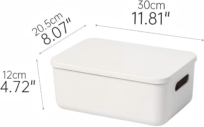 6 Piece Plastic Storage Baskets Boxes with Lids, 11.8x8x4.7 Inch Stackable Organizing Bins with Handles, Versatile Containers for Pantry,Bathroom,Closet Shelves Desktop (Light grey, 6M) - Image 7