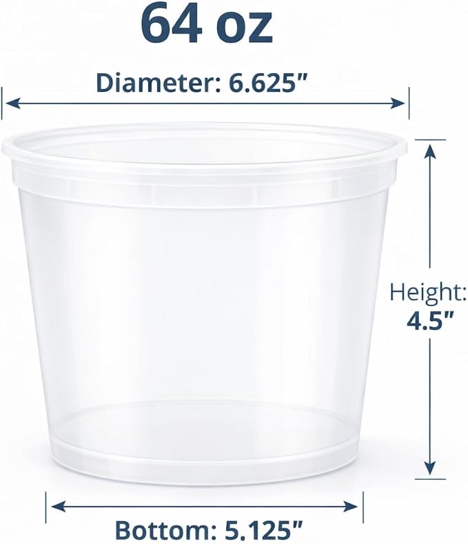 64 oz [20-Pack] BPA Free Microwavable Plastic Deli Containers with Lids | Leak-resistant, stackable and freezer-safe design keeps soups, leftovers and large portions fresh - Image 2