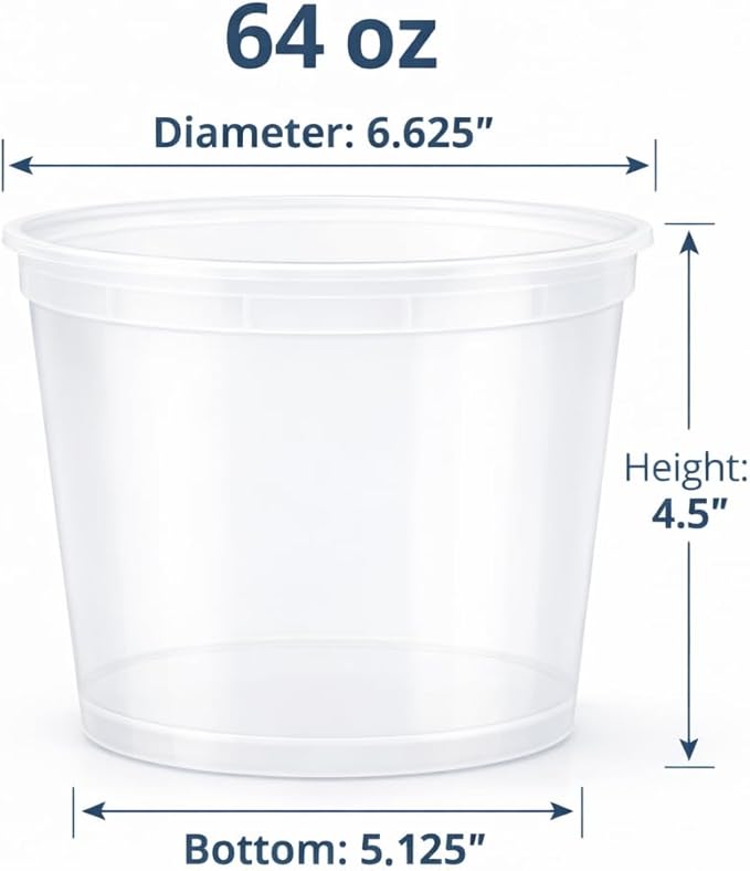 64 oz [6-Pack] BPA Free Microwavable Plastic Deli Containers with Lids | Leak-resistant, stackable and freezer-safe design keeps soups, leftovers and large portions fresh - Image 2