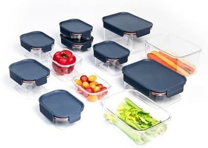 LocknLock Tritan Plastic Bisfree Modular Plus Food Storage Container Set, BPA-Free, Stackable, Dishwasher and Freezer-Safe, 24-Piece Set with 12 Boxes and 12 Lids, Navy - Image 2