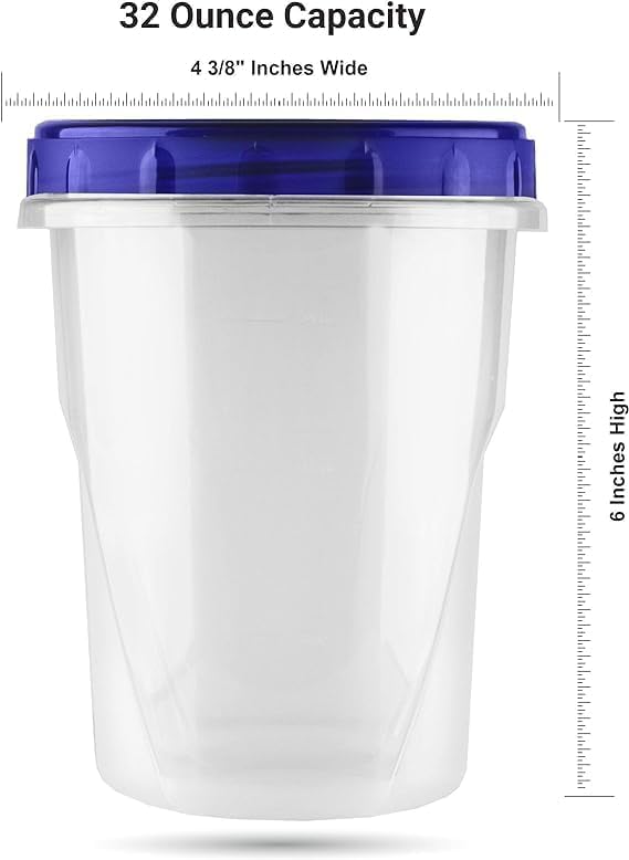 32 oz - 16 Piece Set, 8 Twist Top Food Deli Containers - 8 Screw And Seal Lids, Stackable Reusable Quality Plastic Storage Containers with Screw-on Lids - BPA Free - Image 9
