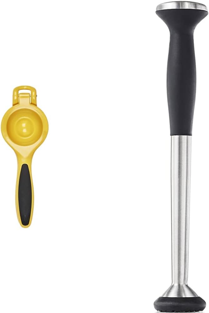 OXO Good Grips Citrus Squeezer,Yellow/Black and OXO SteeL Muddler with Non-Scratch Nylon Head and Soft Non-Slip Grip, Silver, 9-Inch by Unknown