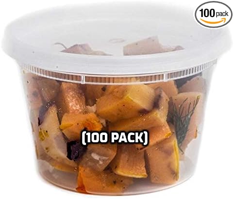 16 oz - 100 Count - Food Storage Plastic Deli Containers with Lids for Meal Prep, Soup, Deli, Lunch,Togo - Microwave Safe, Dishwasher Safe Containers (16 Ounce) by EcoQuality