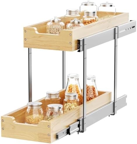 Sikarou Wood Pull Out Cabinet Organizer 2 Tie 9" W x 21" D, Heavy-Duty Sliding Drawers for Inside Cabinets Storage and Organization for Kitchen, Pantry, Bathroom by SikarouStorageSpecialist