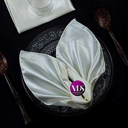 VDS - 100 Pieces | Satin Napkins 12 x 12 Inch Square | Kitchen & Dinner Table Napkins Cloths Handkerchief for Restaurant Bistro Wedding Christmas Birthday Party Dinner Decoration (Ivory) - Image 2