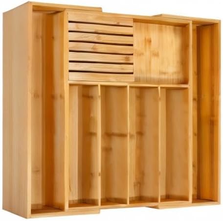 VaeFae Bamboo Silverware Drawer Organizer, 7 Slots, Natural | Expandable Cutlery and Utensil Holder for Silverware, Removable Knife Dividers, 43 cm D x 32-55 cm W, 5-7 Slots, Natural - Image 7