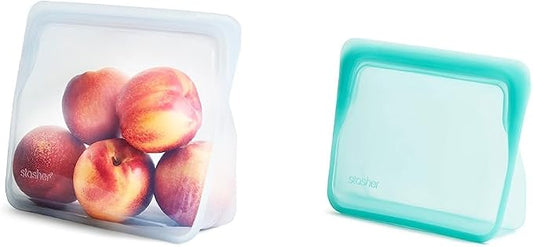 Stasher Reusable Silicone Storage Bags (Mid, Clear) and (Mini, Aqua) by Stasher