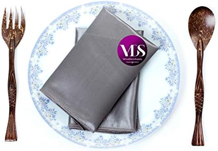 VDS - 125 Pieces | Satin Napkins 12 x 12 Inch Square | Kitchen & Dinner Table Napkins Cloths Handkerchief for Restaurant Bistro Wedding Christmas Birthday Party Dinner Decoration (Silver Grey) - Image 4