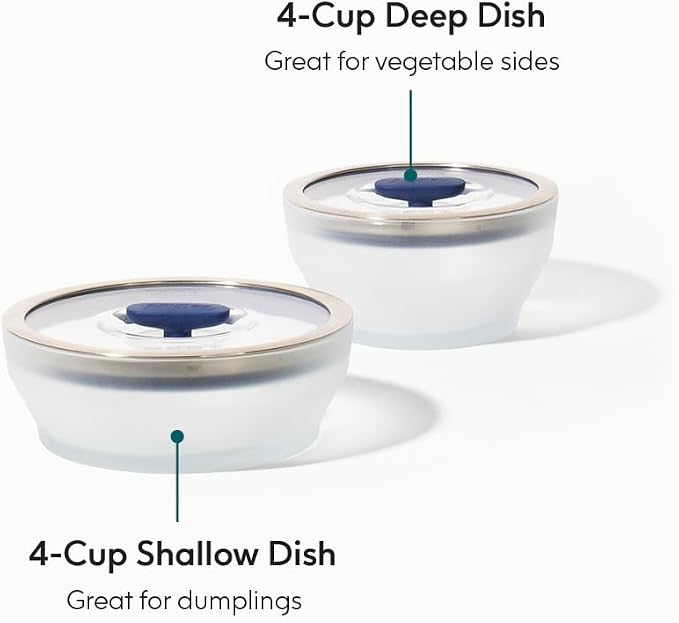 Anyday 4-Pc Microwave Cookware & Glass Food Storage Set, Medium (Blueberry) | Plastic-Free Containers, Stackable Steamer, Vented Lid, Reheating and Steaming Vegetables, Rice - Image 2