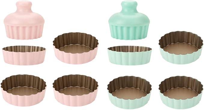 CANDeal 10PCS Tart Baking Molds Set, 8 PCS Quiche Baking Pans with 2PCS Tart Tamper, Removable Base, Non-stick Egg Tart Baking Molds Set,Mini Round Pie Moulds by CANDeal