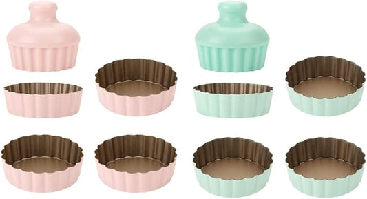 CANDeal 10PCS Tart Baking Molds Set, 8 PCS Quiche Baking Pans with 2PCS Tart Tamper, Removable Base, Non-stick Egg Tart Baking Molds Set,Mini Round Pie Moulds by CANDeal