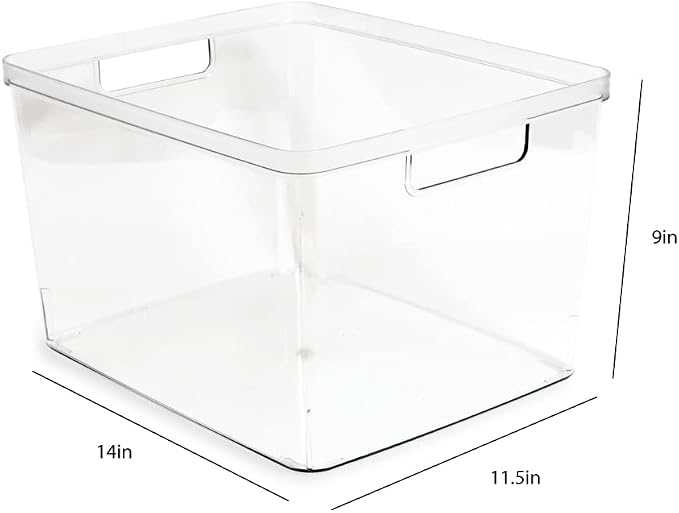 Isaac Jacobs 2-Pack Extra-Large Clear Storage Bins (11.5” L x 14” W x 9” H) | Cutout Handles, Plastic Organizer for Home, for Kitchen, Fridge, Pantry, BPA Free, Food Safe (2-Pack, Extra-Large) - Image 3
