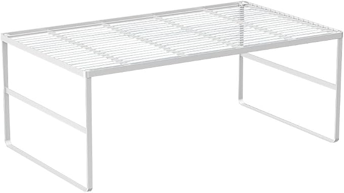 Kitchen Cabinet Storage Shelf Stackable Wire Spice Rack Organizer Heavy Duty Space Saver for Bathroom Bedroom Closet Laundry Room Office Countertop - White, Pack 1 by LIYIVNAA