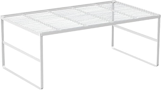 Kitchen Cabinet Storage Shelf Stackable Wire Spice Rack Organizer Heavy Duty Space Saver for Bathroom Bedroom Closet Laundry Room Office Countertop - White, Pack 1 by LIYIVNAA