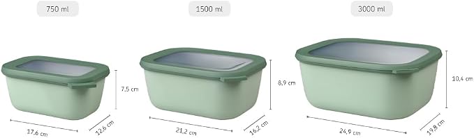 Mepal – Multi Bowl Cirqula 3-Piece Set – Food Storage Container with Lid - Suitable as Airtight Storage Box for Fridge & Freezer, Microwave Container & Servable Dish - 750, 1500, 3000ml - Nordic sage - Image 3
