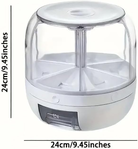 Rotating grain storage container,rice dispenser,6-compartment rice container, 360° rotating food dispenser One-Click Output rice Storage Round Grain Dispenser Kitchen for Grains, Beans, Rice. - Image 4