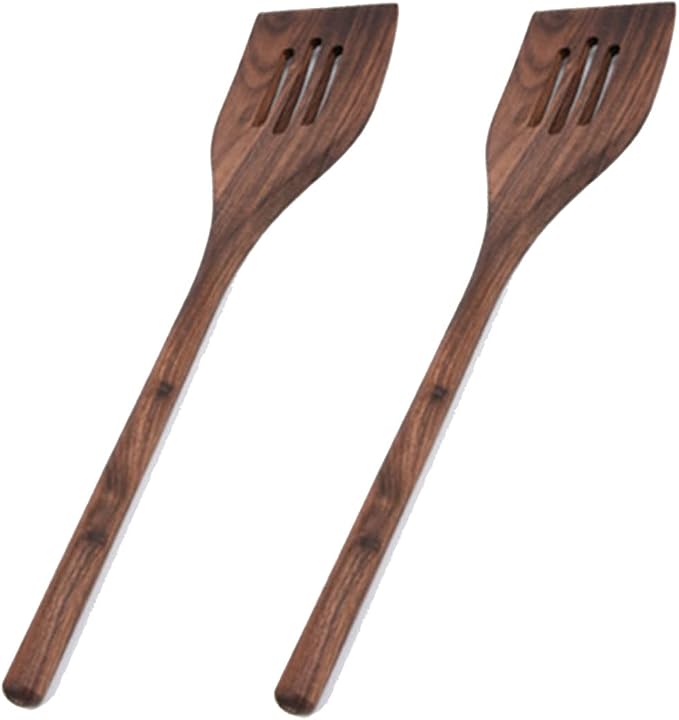 5-Piece Walnut Wooden Kitchen Utensil Set, Traditional, Black Walnut Spoon, Slotted Spoon, Spaghetti Server, Spatula, 2 Slotted Spatula by FiunkesLightFixture