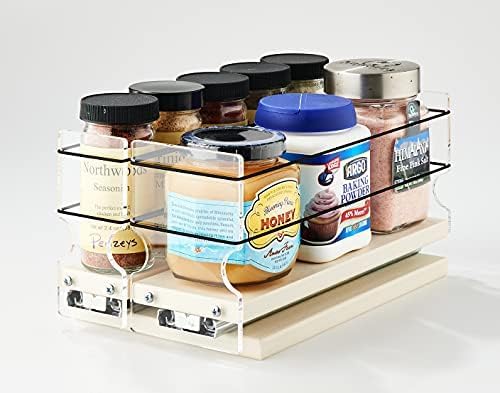 Combo Spice Rack Drawer - Pull Out Pantry Organizers and Storage - Kitchen Cabinet Organizer - Seasoning Sliding Caddy - Made in USA (5.75" W x 5.00" H x 10.60" D, Partially Assembled) by VerticalSpice