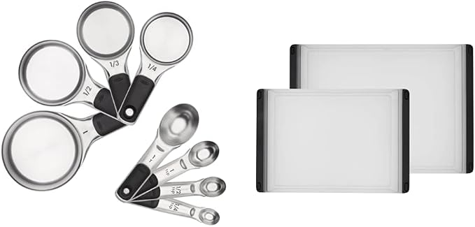 OXO Good Grips Stainless Steel Measuring Cup and Spoon Set + OXO Good Grips 2-Piece Plastic Cutting Board Set by Unknown