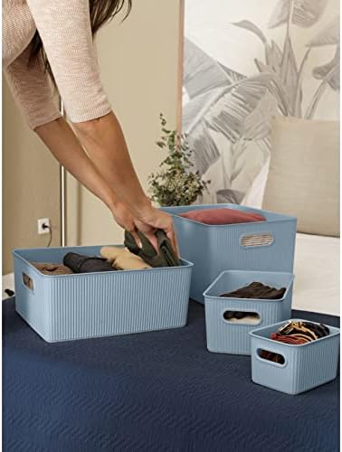Superio Ribbed Collection - Decorative Plastic Basket Open Home Storage Bins Organizer, Blue (Set of 4) 1 Large, 1 Medium, 2 Small - Container Boxes for Organizing Closet Storage Bins for Shelves - Image 3