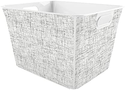 Curver Set of 4 Large V Baskets Decorative Plastic Organization and Storage Basket, White with Tweed Pattern - Image 2