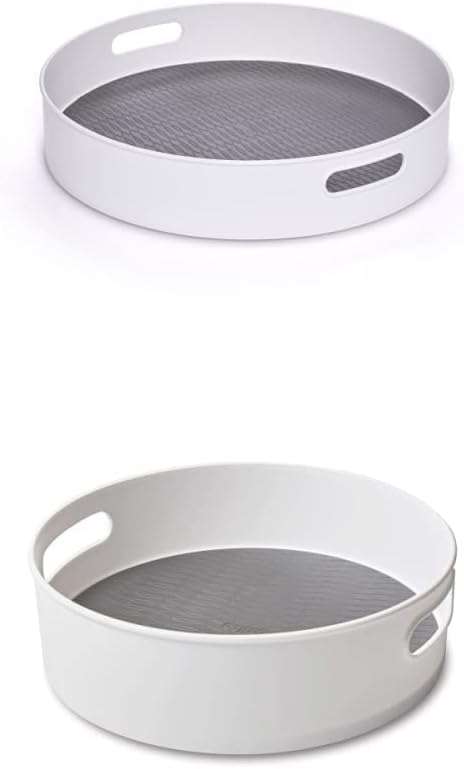 Copco Non-Skid Under-Sink Pantry Cabinet Kitchen Organizer, 18-Inch, White/Gray 2 and Copco Non-Skid Storage Turntable, 12-Inch, Gray by Copco